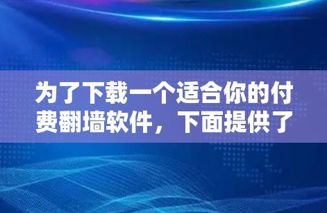 为了下载一个适合你的付费翻墙软件，下面提供了一些建议和步骤，帮助你选择和安装一个合适的工具